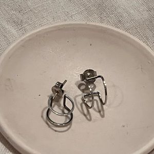 Silver double hoop huggies